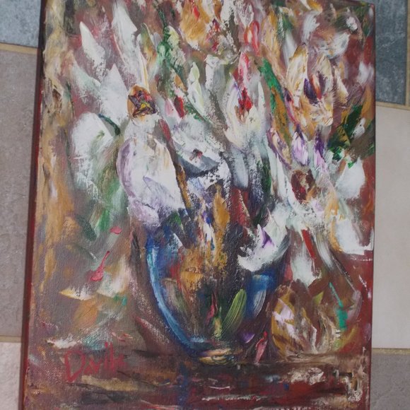 Original "Majestic Blue Floral" impressionistic oil painting Texas Artist Davila - Picture 2 of 5